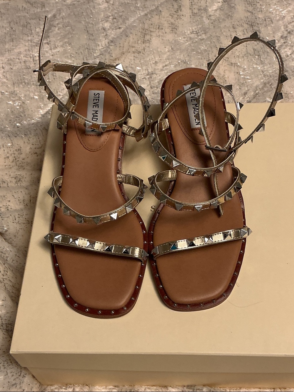 Steve Madden Gold Pyramid Stud Ankle-Strap Sandals